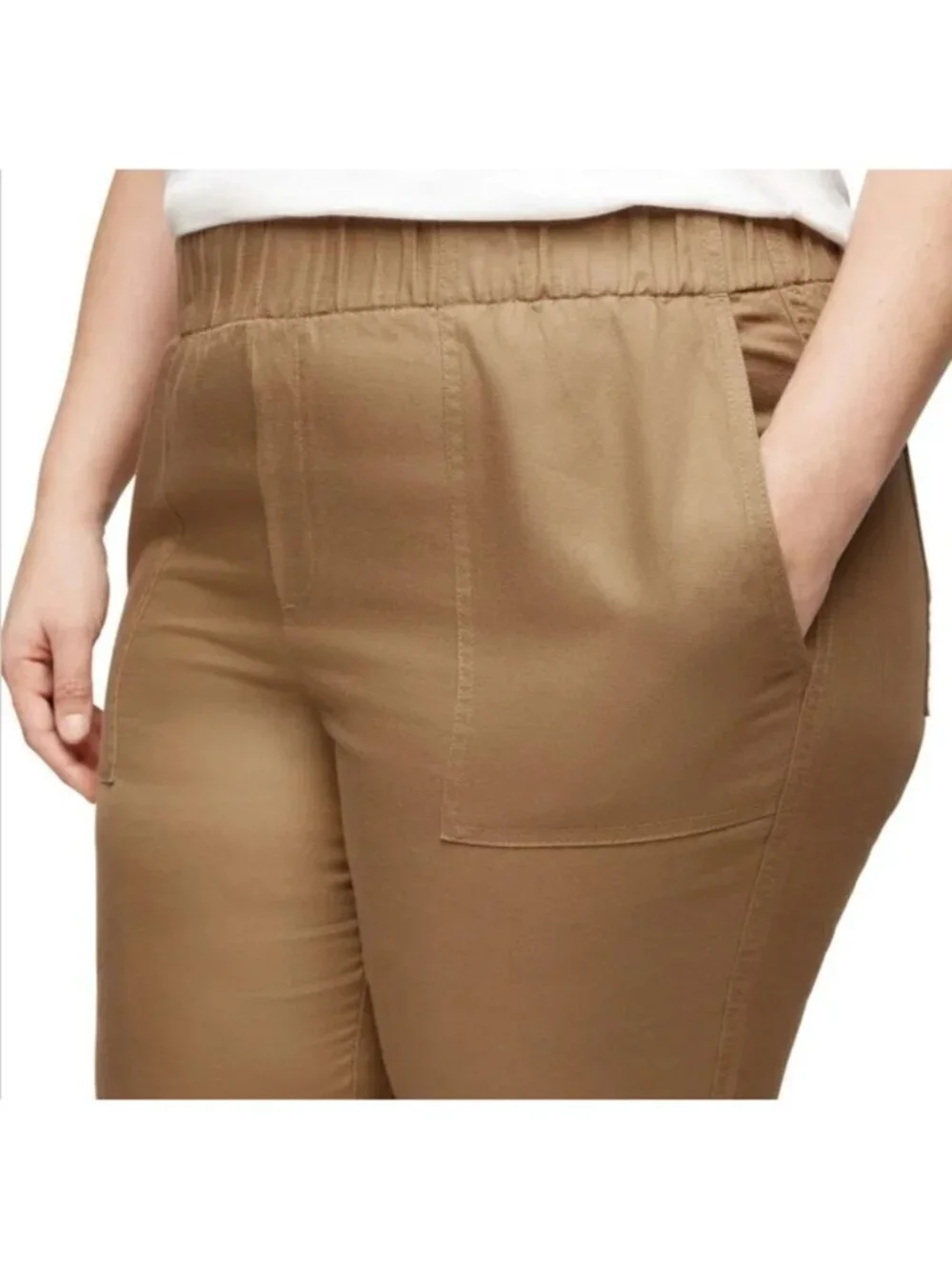 NWT Banana Republic Women's XXL Tapered Crop Pant Tan Pull-On Elastic B1709